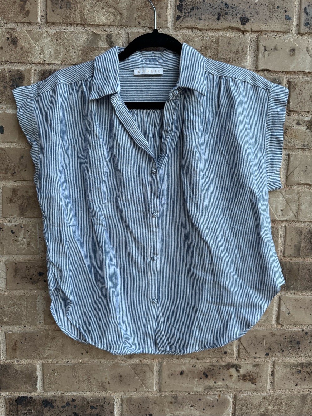 Karlie Blue Pinstriped Linen Shirt size Small